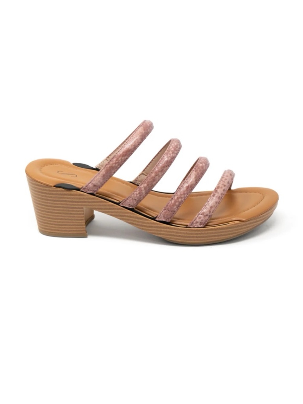 SoleyJane Raleigh + Brown Base Pink Faux Leather Strappy Block Heel Sandal 10